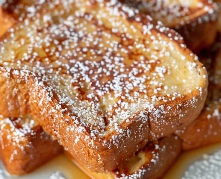 Deliciously cooked Air Fryer French Toast served on a plate with syrup.