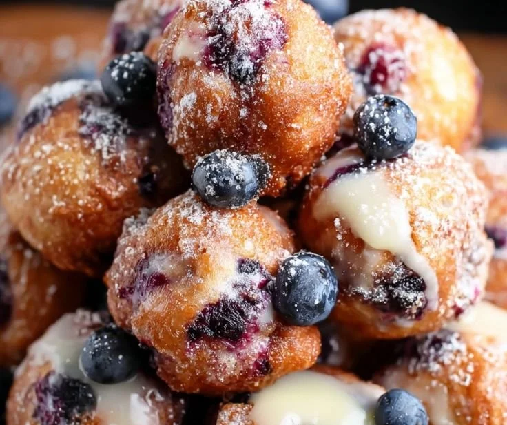 Baked blueberry fritter bites with fresh blueberries and a golden crust.