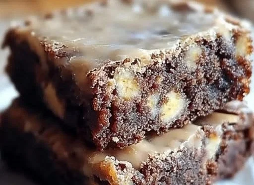 Delicious banana bread brownies served on a wooden table