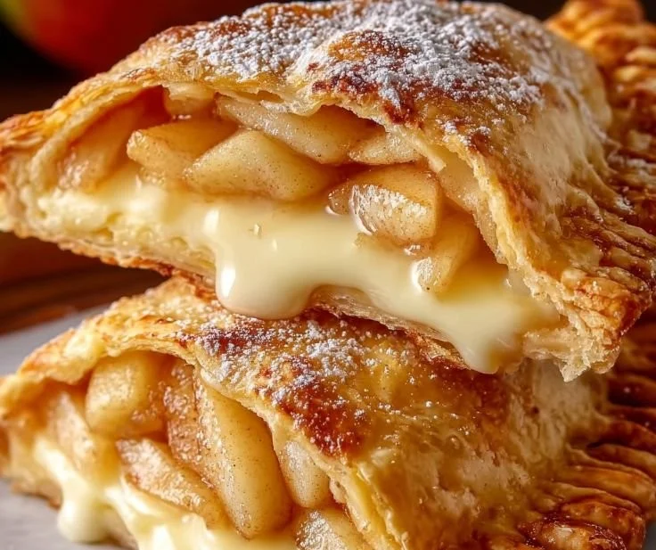 Cheesecake stuffed apple pies with creamy filling and baked apples