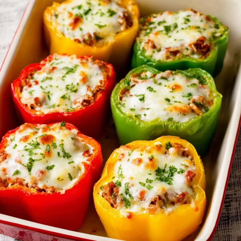 Cheesy stuffed peppers filled with cheese and vegetables for a delicious meal
