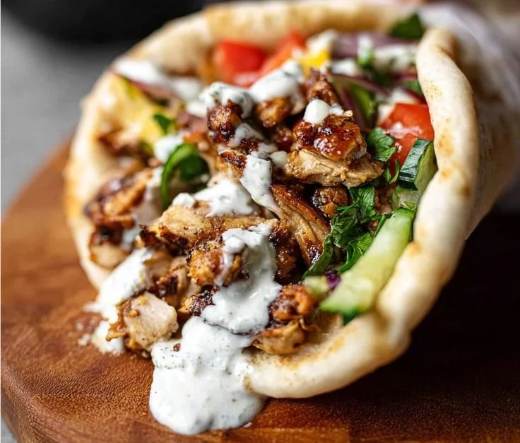 Delicious Chicken Shawarma with garlic sauce on a plate