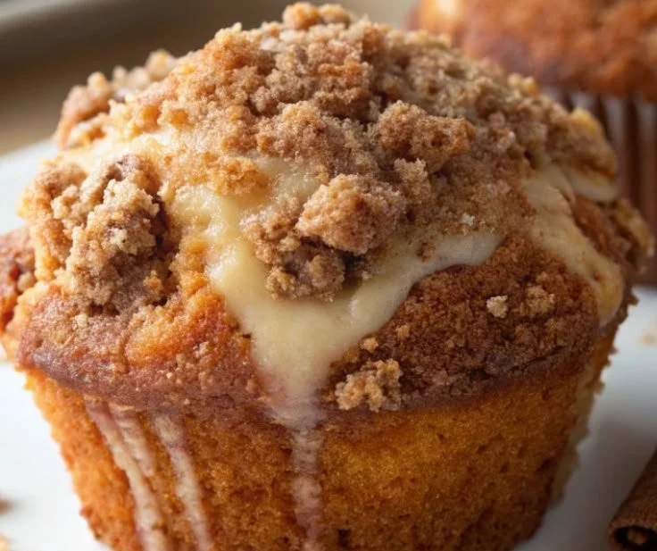 Freshly baked coffee cake muffins with cinnamon streusel topping