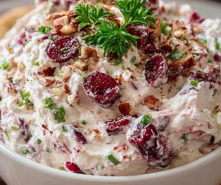 Cranberry Pecan Snowflake Cream Cheese Dip served in a festive bowl