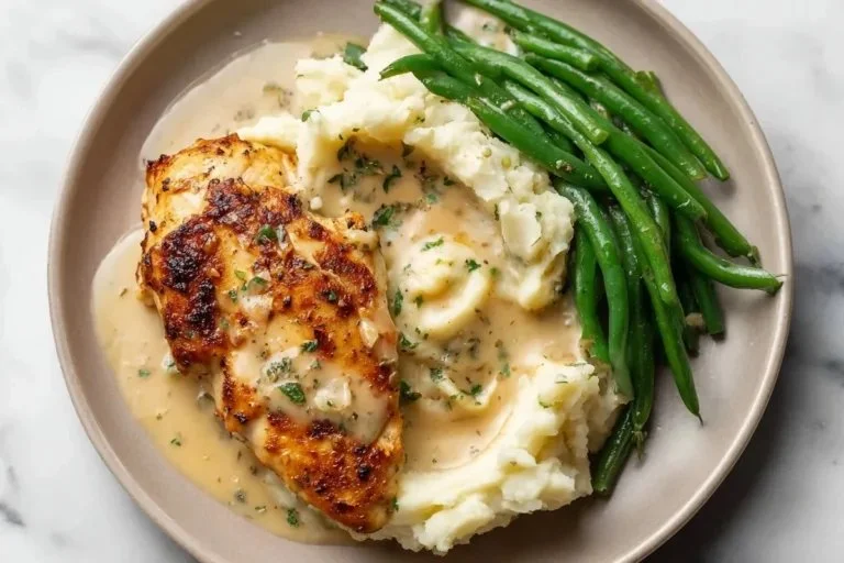Creamy Garlic Parmesan Chicken Breast dish served with herbs and seasoning