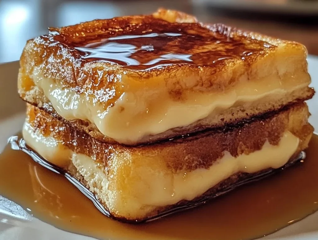 Delicious Crème Brûlée French Toast topped with caramelized sugar crust