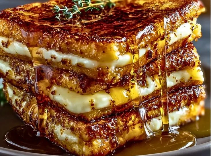 Delicious Crème Brûlée French Toast topped with caramelized sugar and fresh fruit.