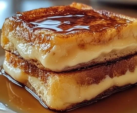 Delicious Crème Brûlée French Toast served on a plate with fresh strawberries