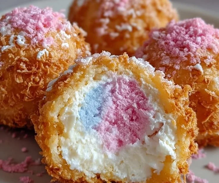 Crispy Cotton Candy Cheesecake Bombs with vibrant colors and fluffy texture