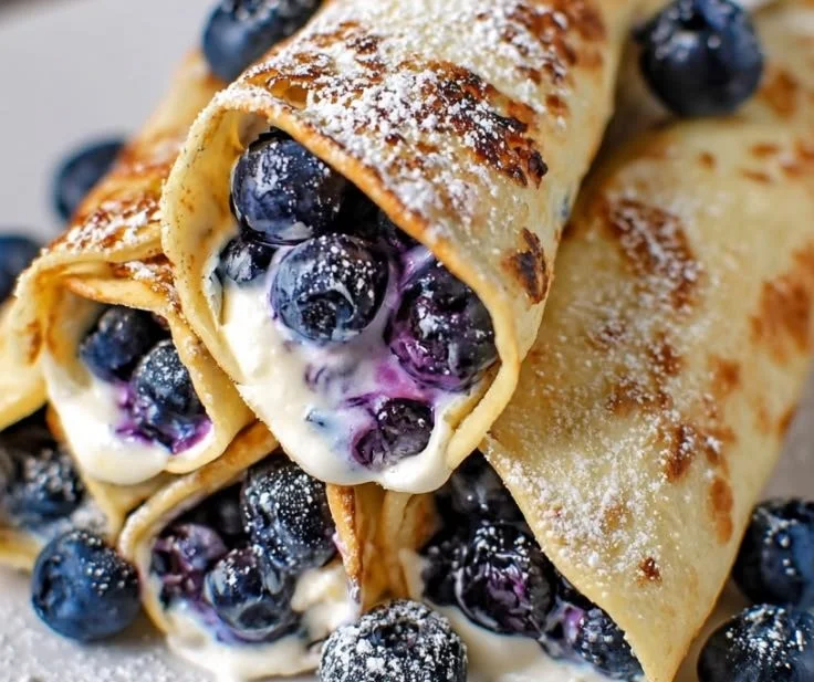 Crispy keto blueberry cream cheese roll-ups on a plate