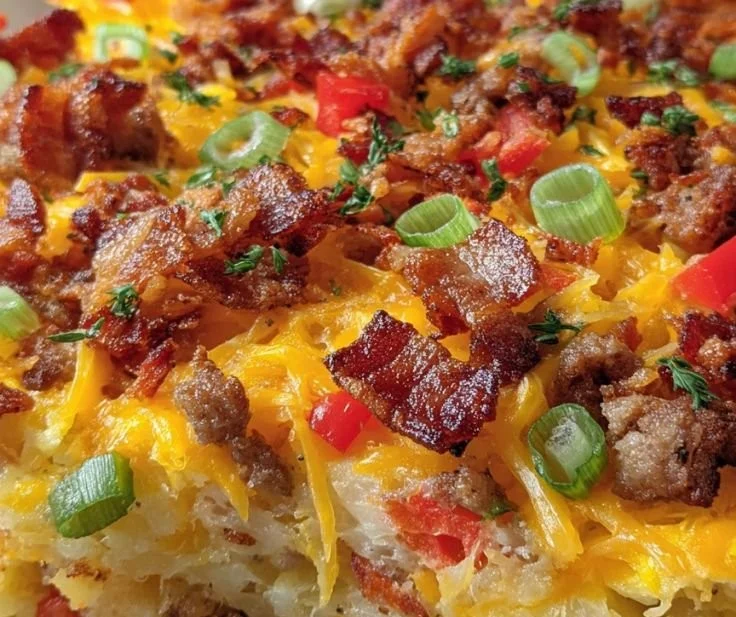 Delicious crockpot breakfast casserole loaded with eggs, cheese, and veggies.