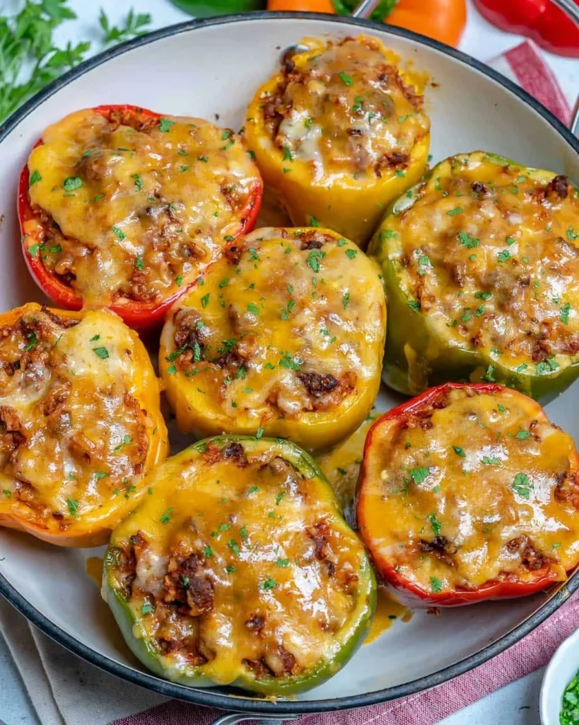 Delicious easy stuffed bell peppers ready to be served on a plate