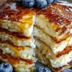 Delicious fluffy cottage cheese pancakes stacked on a plate