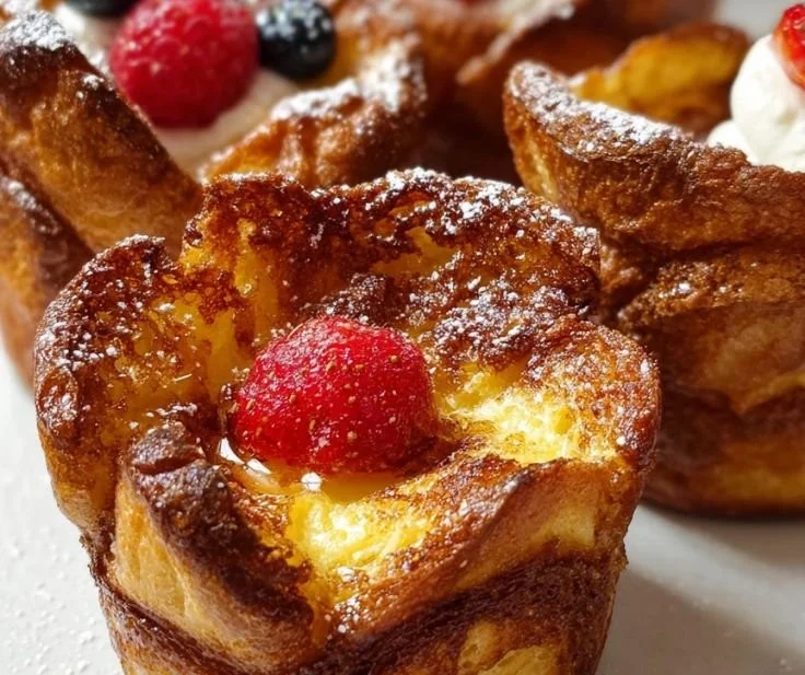 Deliciously baked French toast cups filled with sweet toppings