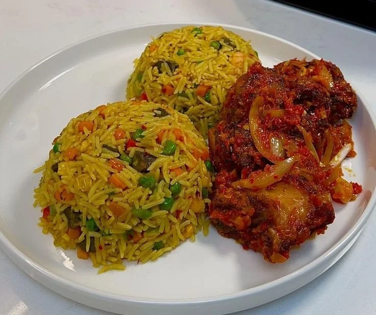 Delicious homemade fried rice with vegetables and eggs in a bowl