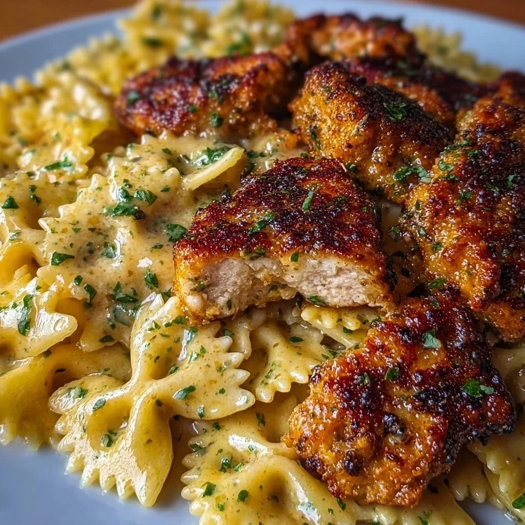 Garlic Butter Chicken served with Bowtie Pasta, a delicious and easy dinner recipe.