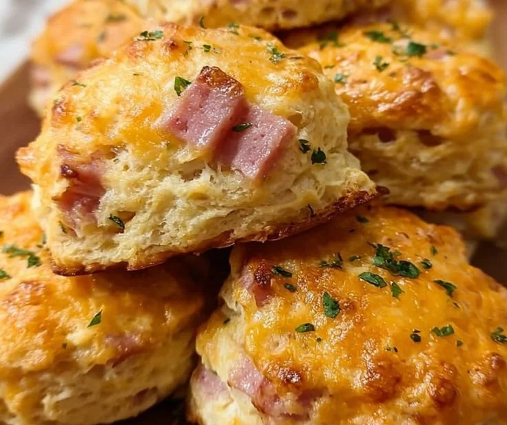 Ham and Cheese Butter Swim Biscuits golden brown and flaky