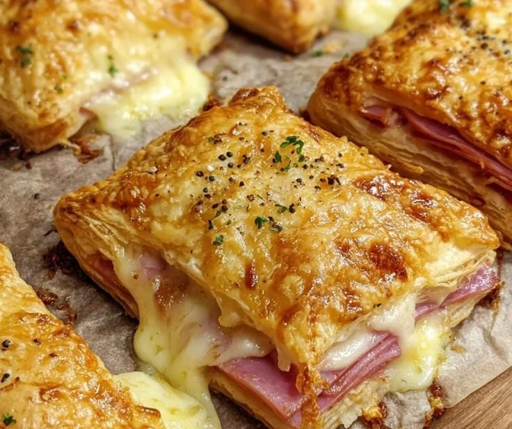 Ham Cheese Puff Pastry fresh out of the oven, golden brown and flaky