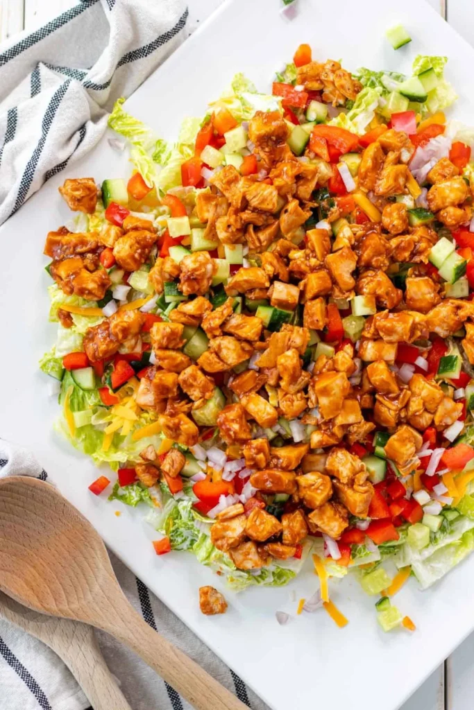 Honey Hot Chicken Salad with fresh greens and spicy honey-glazed chicken