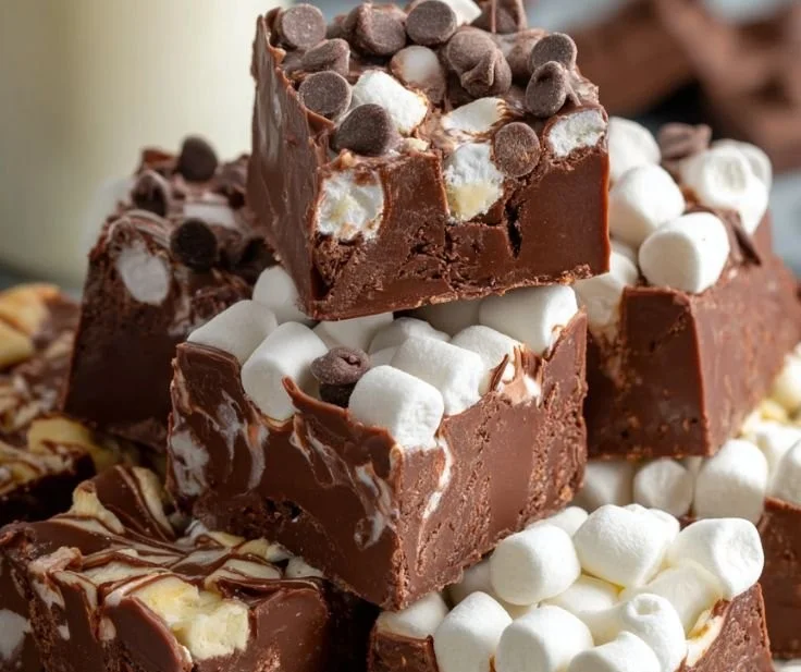 Delicious hot chocolate fudge candy in a decorative box with chocolate sprinkles