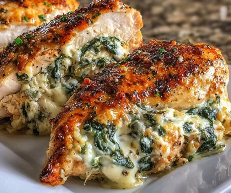 Delicious stuffed chicken dish inspired by Ruth's Chris recipe.