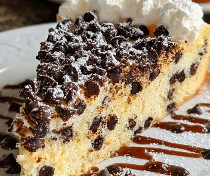 Slice of Italian chocolate chip ricotta cake on a plate