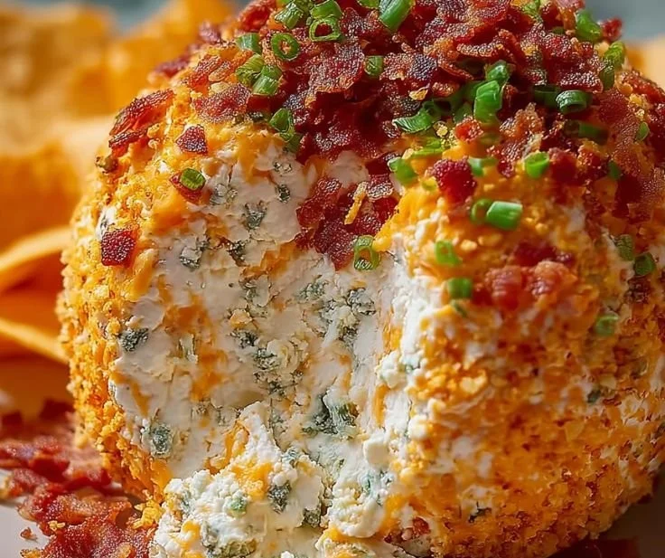 Jalapeño Popper Cheese Ball served on a platter with fresh vegetables