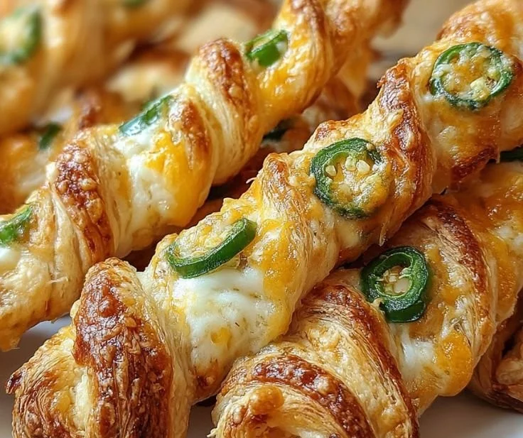 Jalapeño popper twists served on a plate, garnished with herbs.