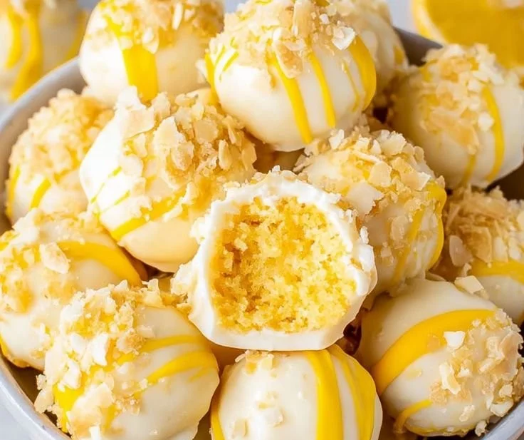 Delicious lemon cheesecake bites arranged on a plate for dessert.