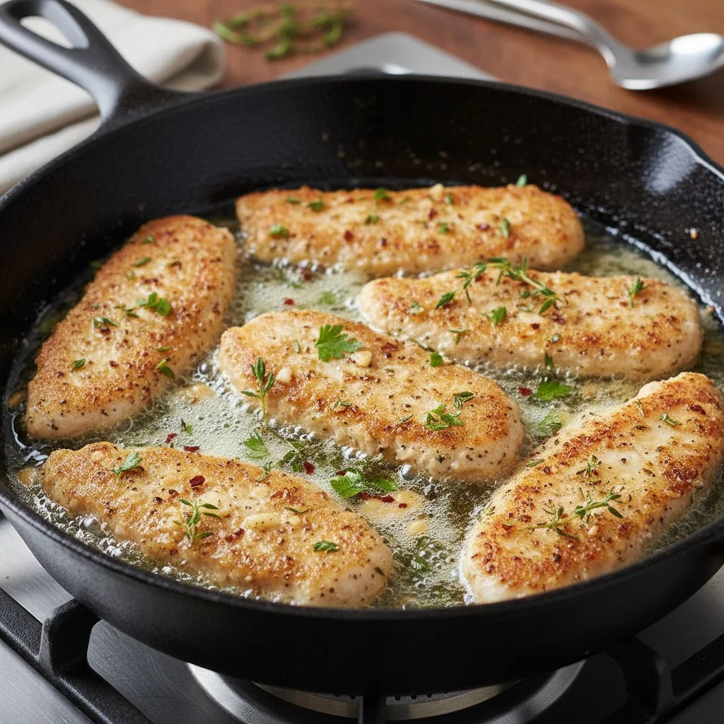 Delicious Lemon Chicken Romano served with herbs and lemon slices