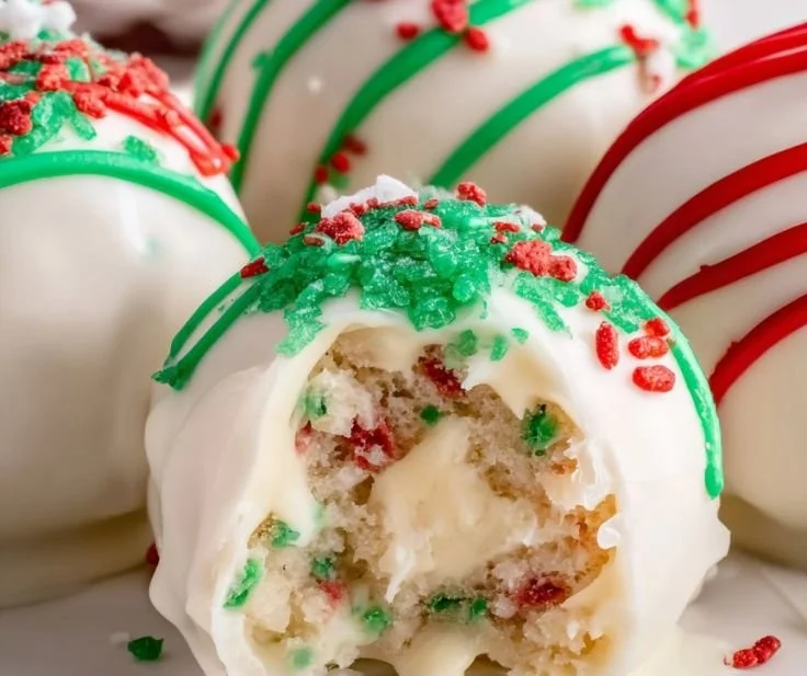 Delicious Little Debbie Christmas Tree Cake Balls served on a festive plate