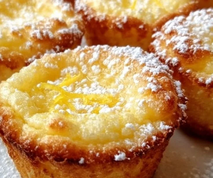 Mini Baby Lemon Impossible Pies topped with zest and sliced lemons