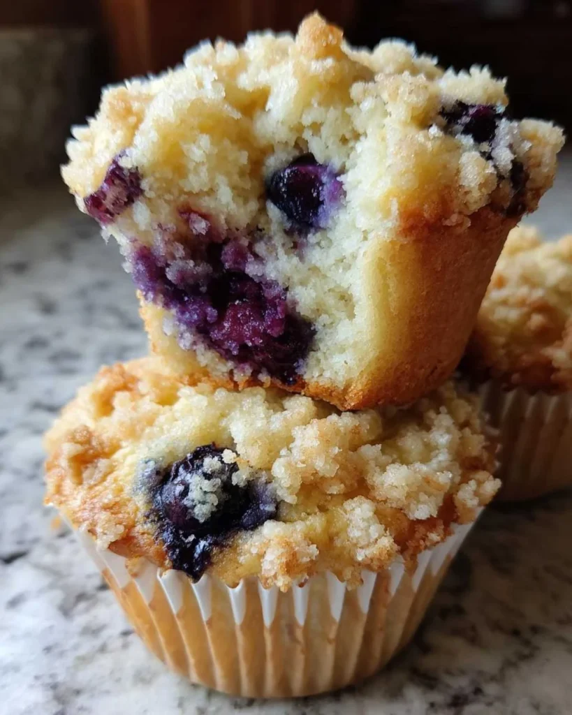 Moist and fluffy blueberry muffins fresh out of the oven