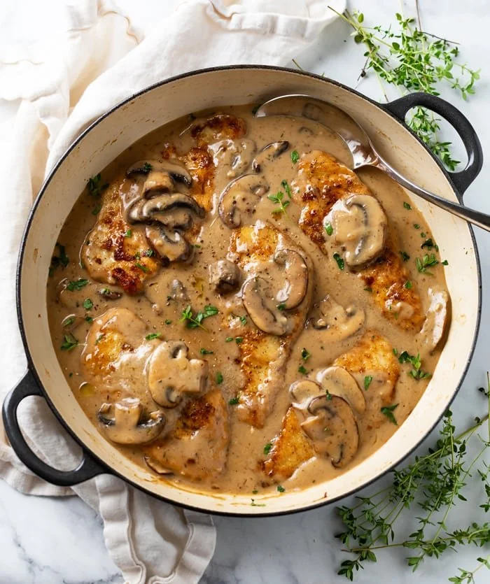 Delicious Mushroom Chicken dish served with fresh herbs
