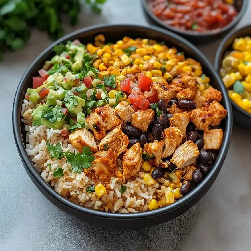 One-Pan Chicken Burrito Bowl with vibrant ingredients in a skillet