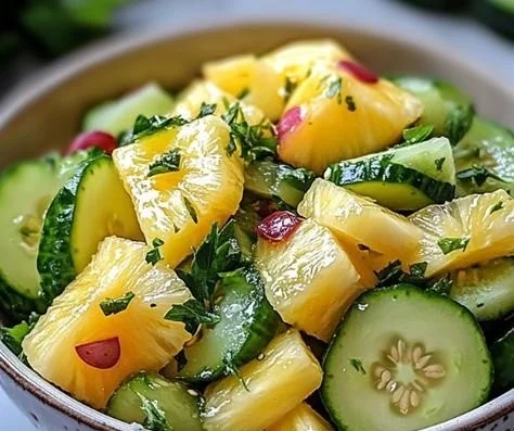 Vibrant and refreshing pineapple cucumber salad with fresh ingredients