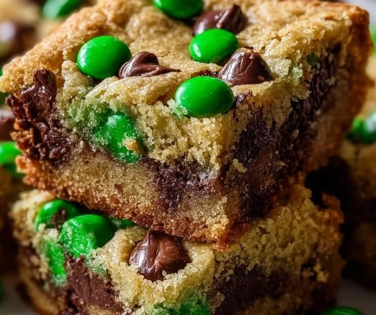 St. Patrick's Day chocolate chip cookie bars on a decorative plate