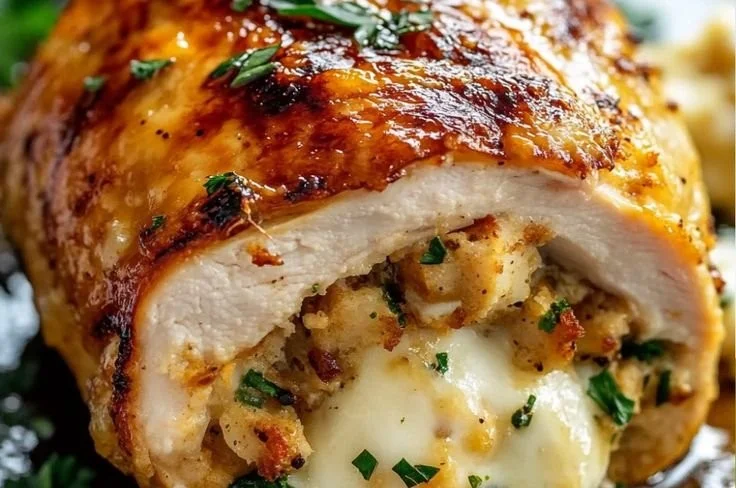 Delicious stuffed chicken breast filled with herbs and cheese