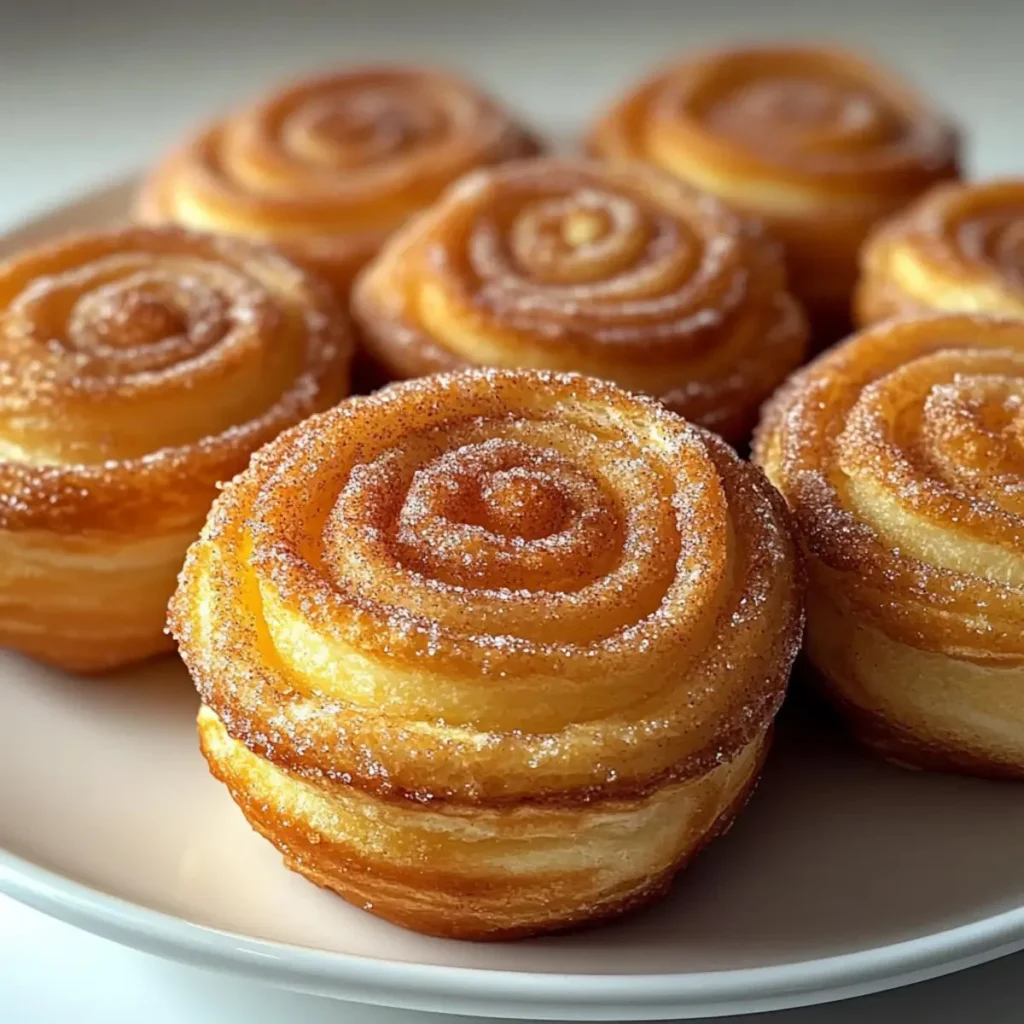 Delicious churro cruffins dusted with cinnamon sugar, fresh out of the oven.