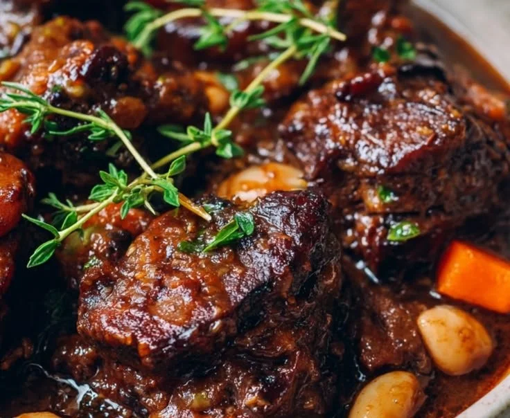 Authentic Jamaican Oxtail dish, slow-braised and tender, served with traditional sides.