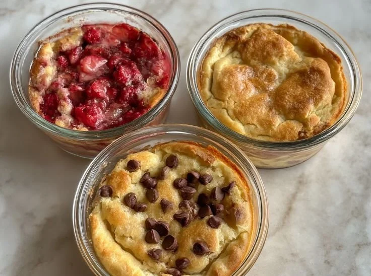 Baked protein pancake bowls topped with berries and nuts for a nutritious breakfast