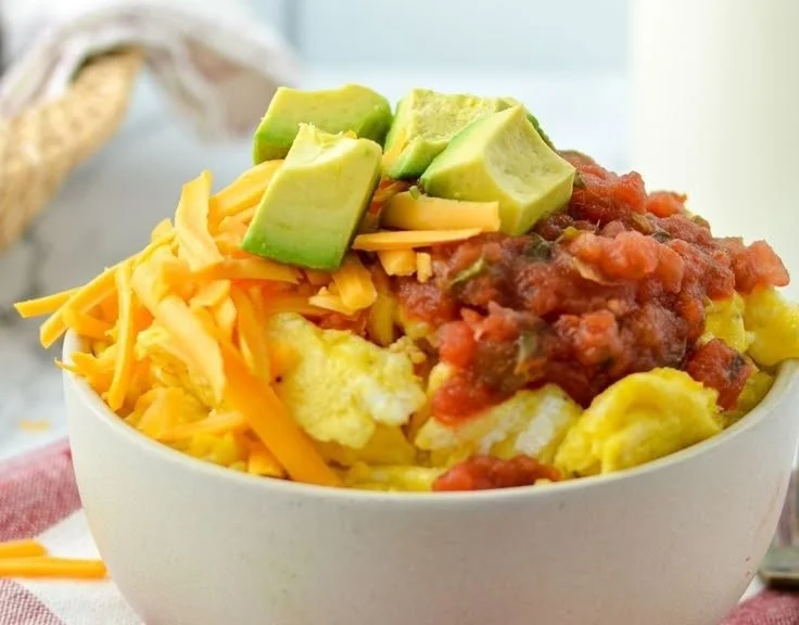 Delicious breakfast burrito bowl with fresh ingredients