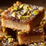 Delicious Brown Butter Honey Pistachio Bars on a wooden serving platter