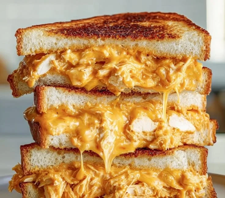Buffalo Chicken Grilled Cheese sandwich with melted cheese and spicy chicken filling.