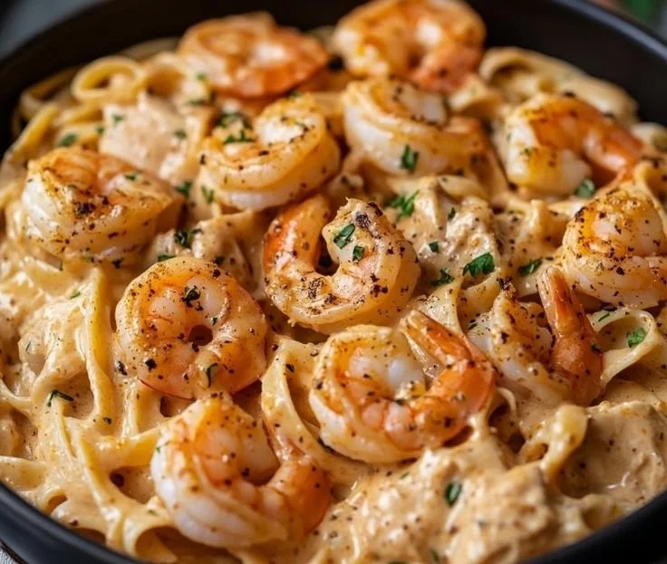 Delicious Cajun Chicken and Shrimp Alfredo prepared in a pressure cooker