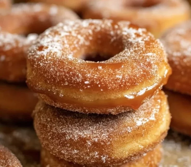 Delicious caramel apple cider donuts with a drizzle of caramel sauce