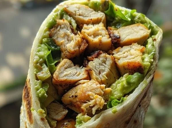 Delicious Chicken Avocado Wraps on a plate, ready to enjoy.