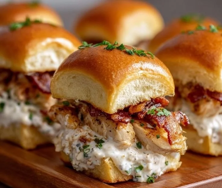 Delicious Chicken Bacon Ranch Sliders served on a platter with fresh ingredients