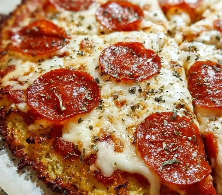 Delicious Chicken Crust Pizza topped with Pepperoni and cheese