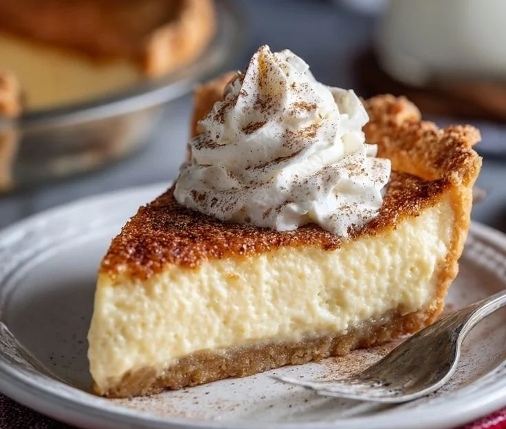 Christmas Eve cinnamon-vanilla creamy custard pie with festive decorations